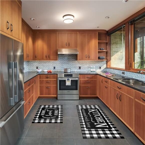 Buffalo Plaid Kitchen Mat Set of 2 Non Slip Thick Kitchen Rugs and Mats - Picture 5 of 8